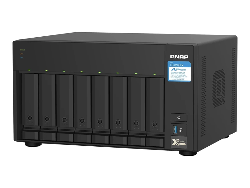QNAP TS-832PX-4G 8 Bay Desktop NAS Enclosure - 4GB RAM, AnnapurnaLabs 4-core, 1.7GHz processor - with 10GbE SFP+ and 2.5GbE, W125905470