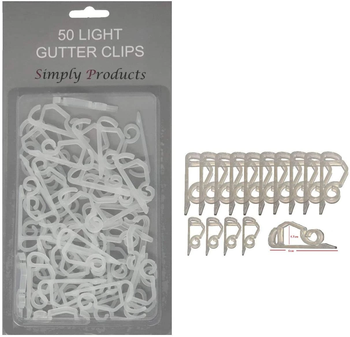 50 Gutter Hooks for Hanging Outdoor Christmas Xmas String Lights/Rope Lights Gutter Clips (Clear)