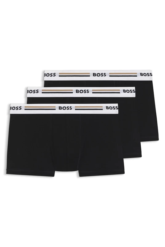 BOSS Three-pack Of Stretch Trunks With Signature-stripe Waistbands Black