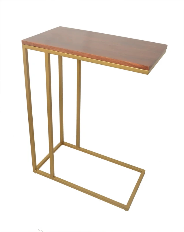 Aspect Romy C-Sofa Table/Side/Laptop Table (Brown Acacia Wood Top/Gold Frame, 51x28x66(H) cm) ST93BR/G