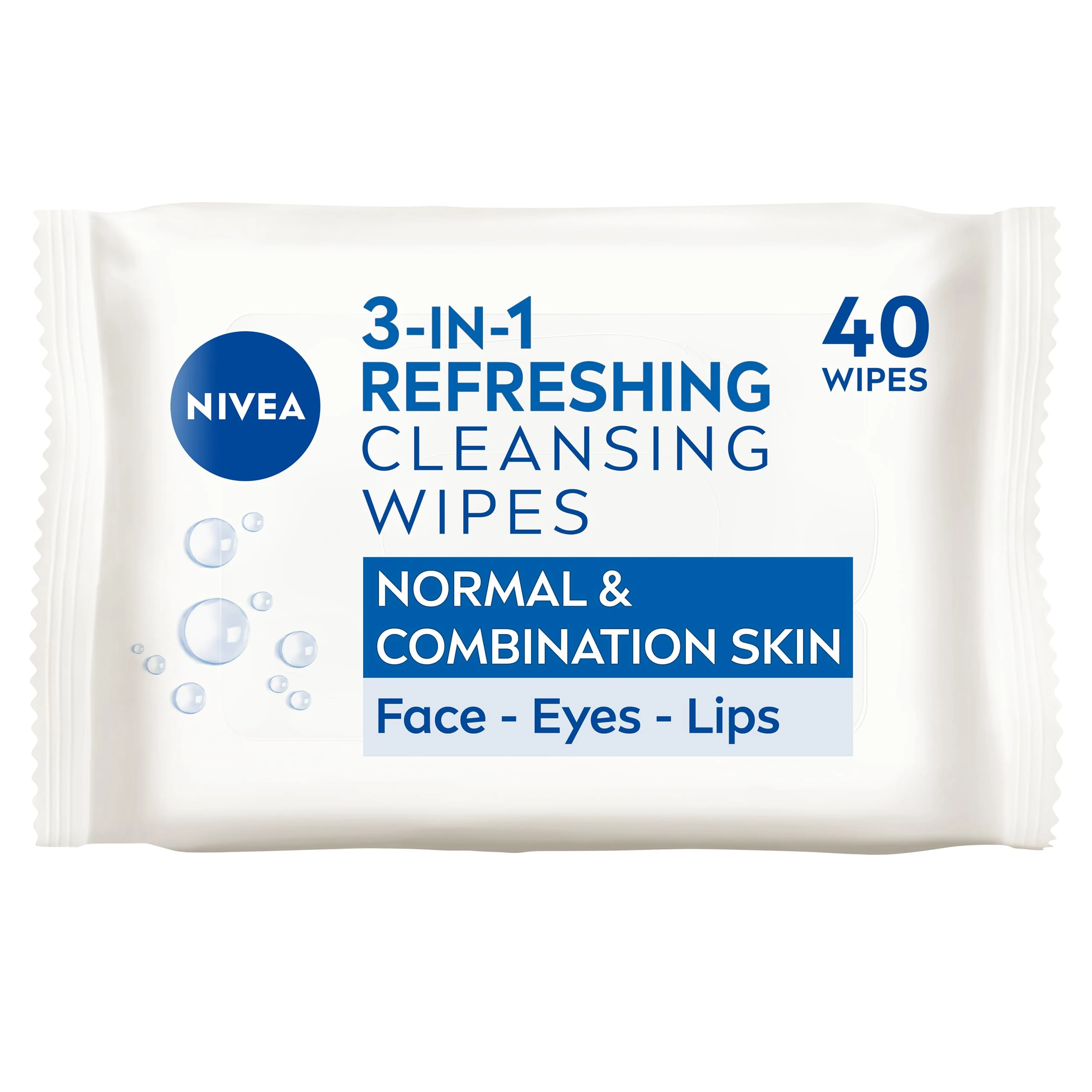 NIVEA 3in1 Refreshing Cleansing Wipes Normal Skin and Combination Skin (40 Sheets), Plant-Based Makeup Remover Face Wipes, Gentle Yet Effective Makeup Removal
