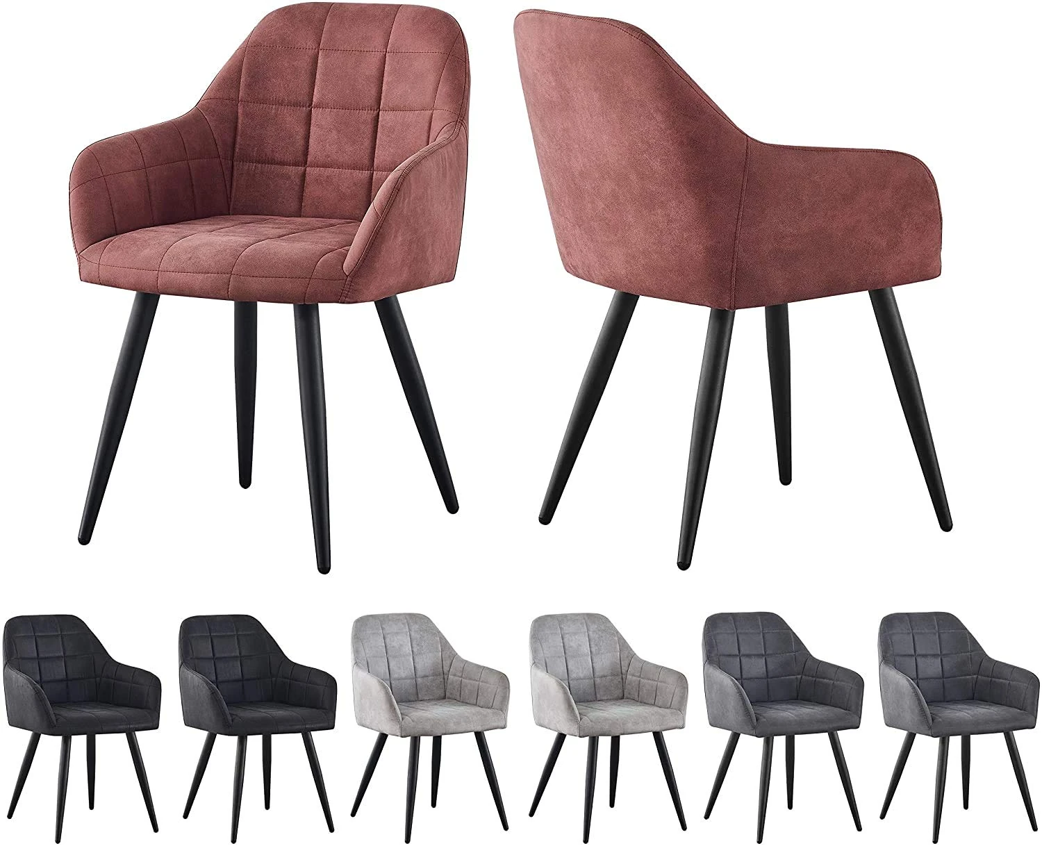 mcc direct 2x Faux Matte Suede Leather Dining Chairs Accent Chairs home & restaurants Adrian (Pink)