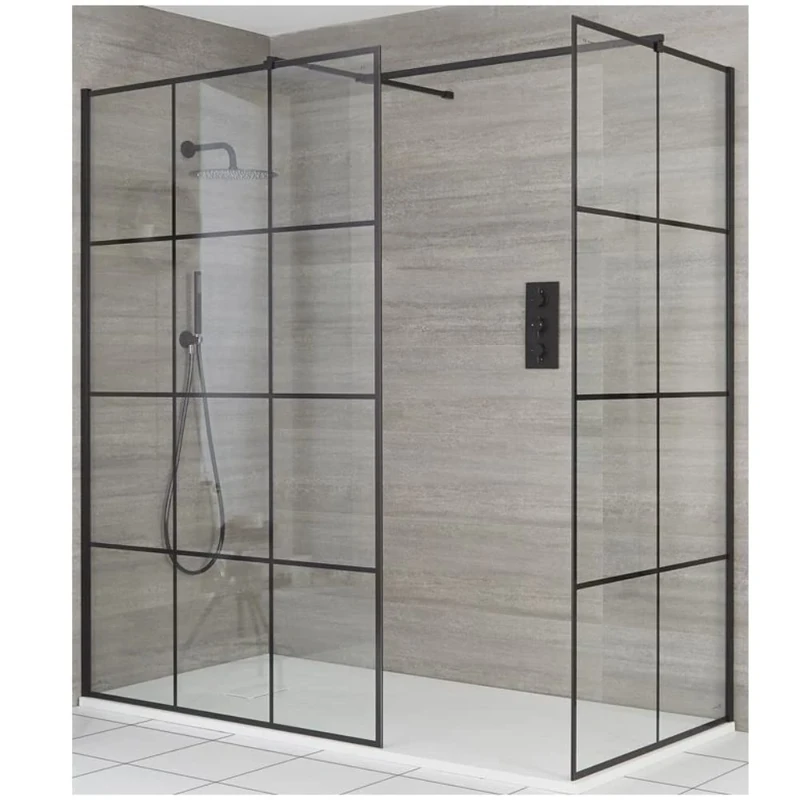 Milano Barq Black Grid Corner Shower Enclosure White Tray - 1400mm x 800mm
