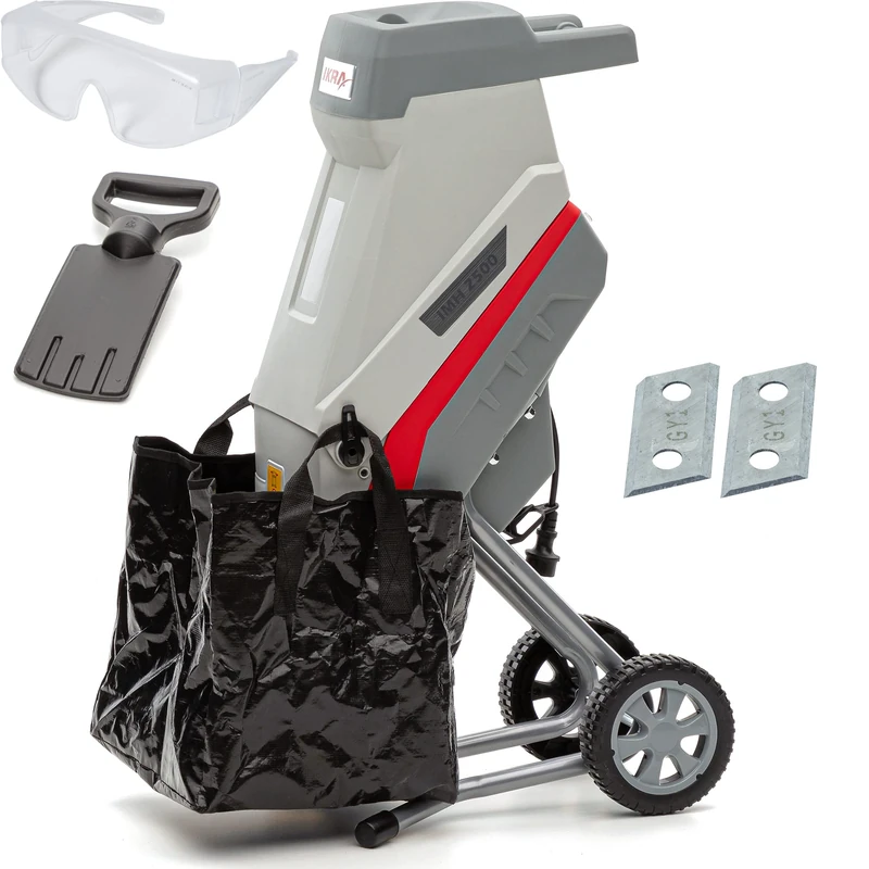 IKRA IMH 2500 Electric Garden Shredder Knife Shredder with Safety Goggles Collection Bag Includes 2X Replacement Reversible Blades - Image 1