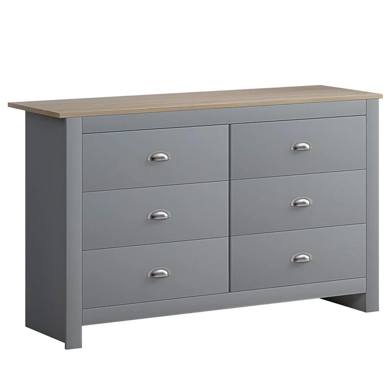 FWStyle Westbury Traditional 6 Drawer Chest, 40 cm Length x 112 cm Width x 75 cm Height, Grey