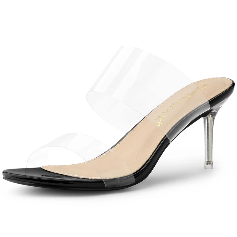 Allegra K Women's Clear Slide Stiletto Heels Clear Sandals Black 5 UK/Label Size 7 US