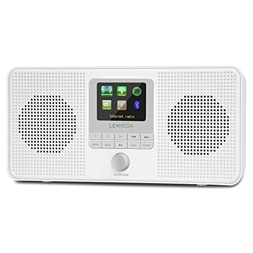 LEMEGA IR4S Stereo WIFI Internet Radio,Portable DAB/DAB+/FM Digital Radio,Spotify Connect,Bluetooth Speaker,Dual Alarms Clock,60 Presets,Headphone-Output,Batteries or Mains Powered - White Finish