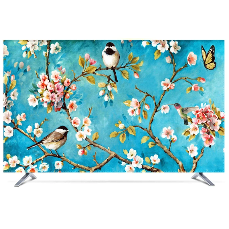 NAKAN Universal TV Dust Cover 22-80 Inch Polyester Fabric Smooth Screen Protector for LCD LED Plasma Television Art Printing Decor for Flat Curved TV(Color:BIRDS,Size:80in)