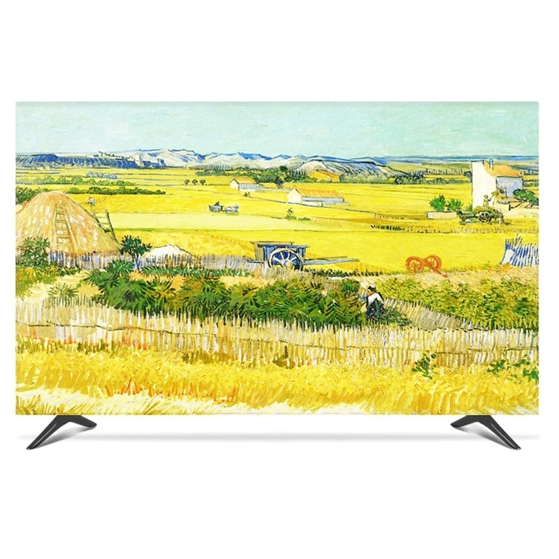 NAKAN Universal TV Dust Cover 22-80 Inch Polyester Fabric Smooth Screen Protector for LCD LED Plasma Television Art Printing Decor for Flat Curved TV(Color:FIELD,Size:80in)