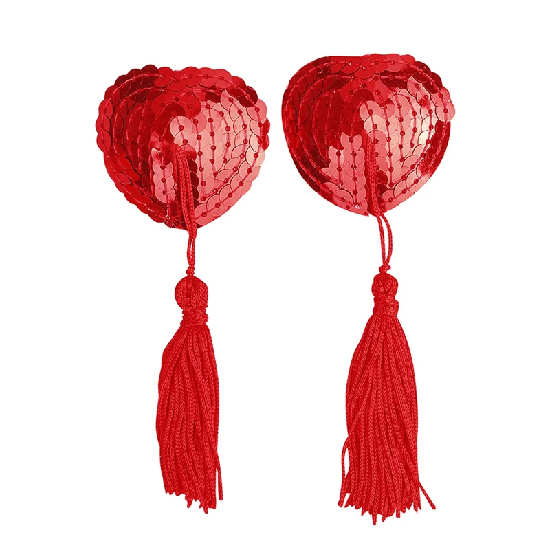 XJSGS chest stickers Valentine's Day Ladies Chest Sticker Nipple Cover Chest Sticker Reusable Sequins and Tassel Party Accessory (red-1)