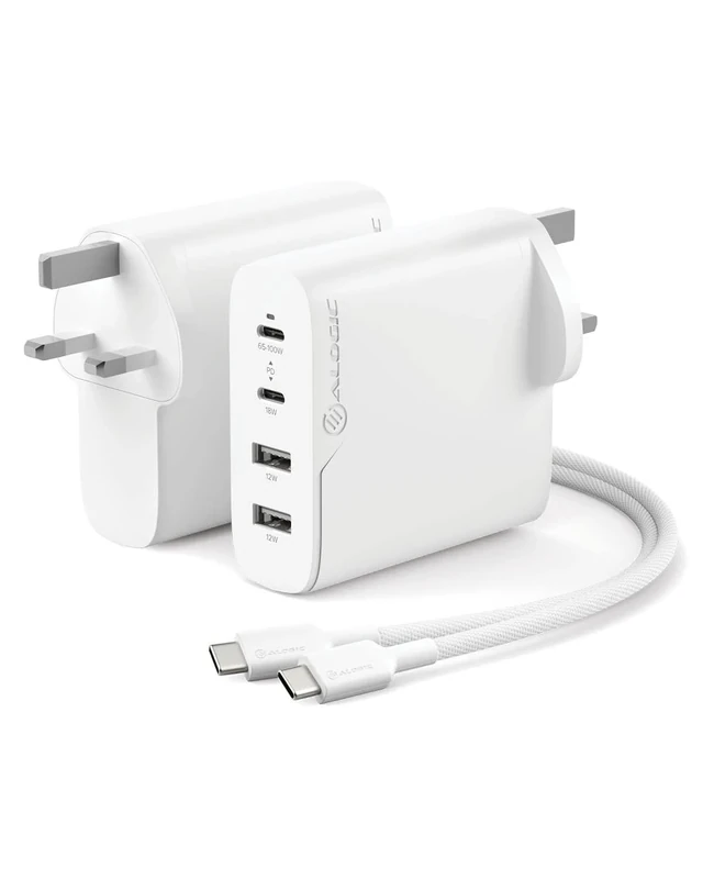ALOGIC 100W 4-Port PD USB C Wall Charger with GaN Fast Tech, 2 USB-C, 2 USB-A, Dynamic power allocation, Power delivery 3.0 charger, Compatible with most USB-C Laptops, Smartphones, etc.