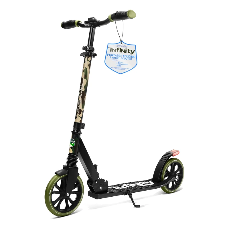 SereneLife Kick Scooter, Folding Scooter for Kids Ages 8–12, Boys Girls Teenagers 11–15, Adult Scooter with Big Wheels, Lightweight Stunt Kick Scooter for Teens and Adults, Adjustable Handlebar