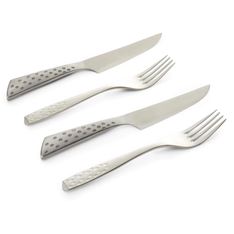 Weber Deluxe Steak Set, 4 Pieces, consisting of Knife & Fork, Made of German Stainless Steel, Monoblock Design, Extra Sharp Edged, Ergonomic Handle - Silver (17844)