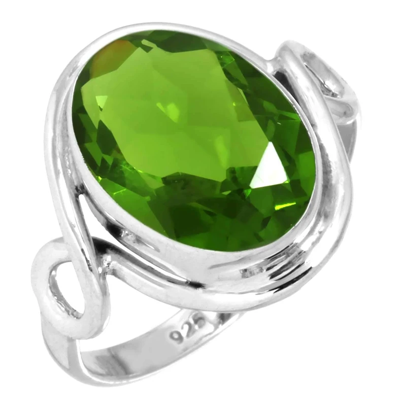 Jeweloporium Green Peridot Quartz Silver Ring Size Z+1, 925 Sterling Silver Ring for Women, Oval Gemstone Handmade Jewellery