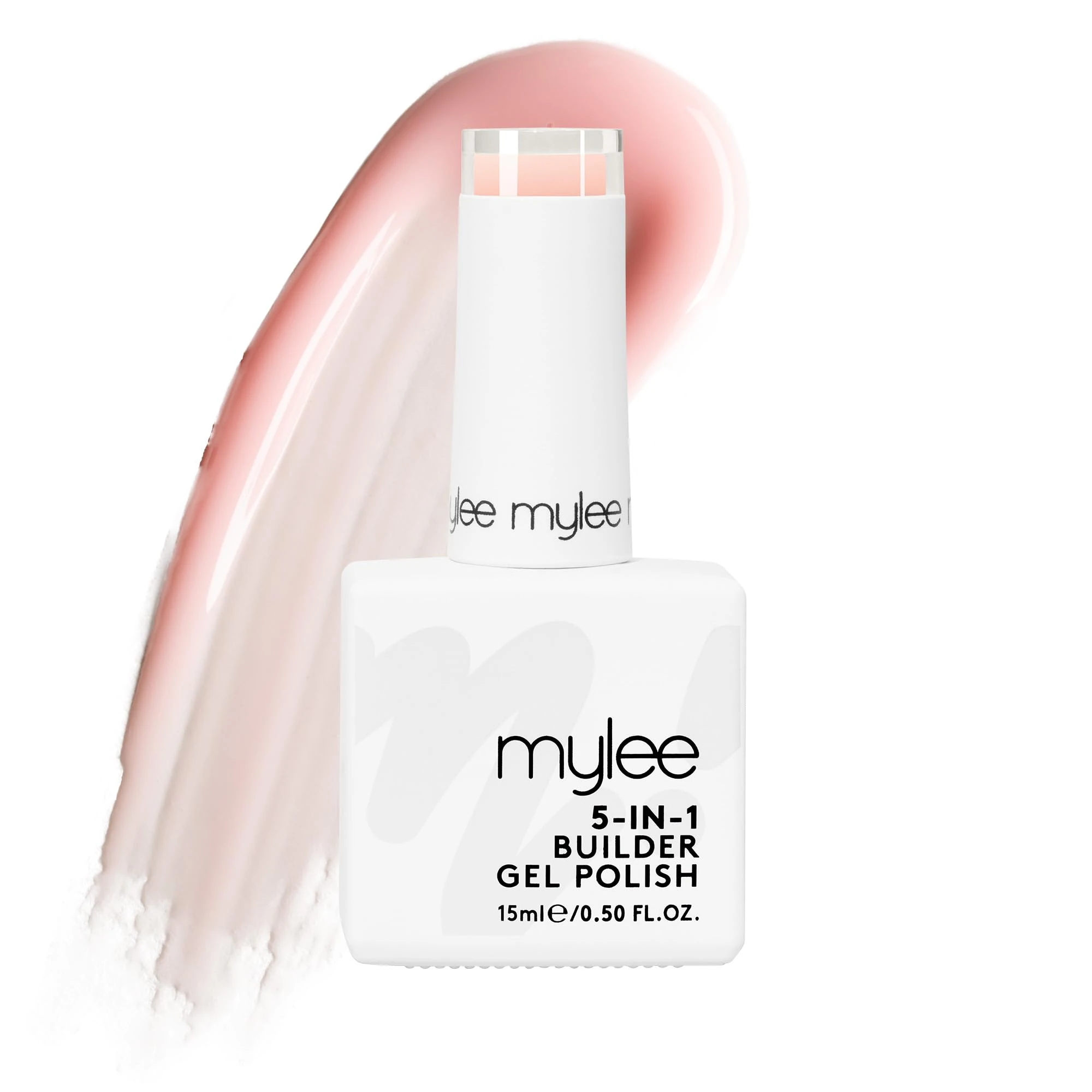 Mylee 5 in 1 Builder Base Strengthening Gel 15ml, UV/LED Nail Polish Coat for Hard Strong Nails Tips & Extensions, For Nail Art Decoration, Decals & Jewels, Professional Manicure Repair (Peach)