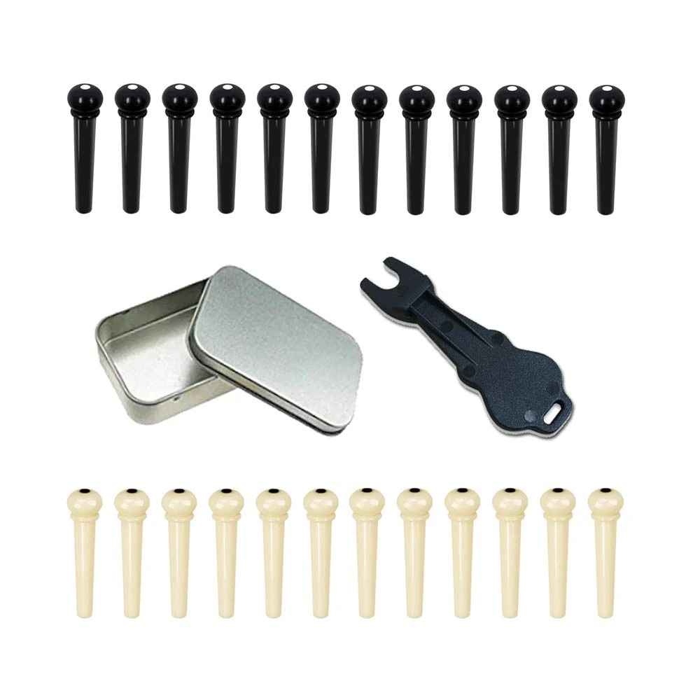 Acoustic Guitar Bridge Pins Pegs-6pcs with 1pc Bridge Pin Puller Remover (Black 12Pcs +Ivory 12Pcs)