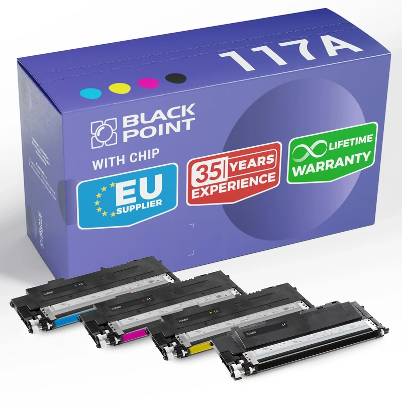 BLACK POINT Toner Set of 4 Compatible with HP 117A 43% More Efficiency W2070A W2071A W2072A W2073A for HP Color Laser MFP 179fwg 179fnw 178nwg 178nw Colour Laser 150a 150nw