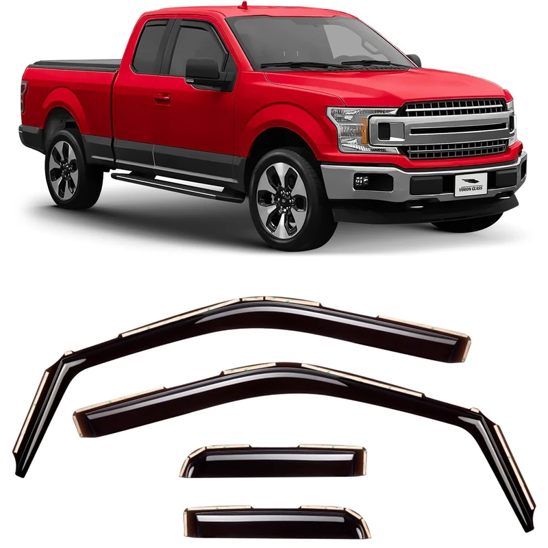 Voron Glass in-Channel Extra Durable Rain Guards for Ford F150 2015-2020 SuperCab, Window Deflectors, Vent Window Visors, 4 Pieces - 230095
