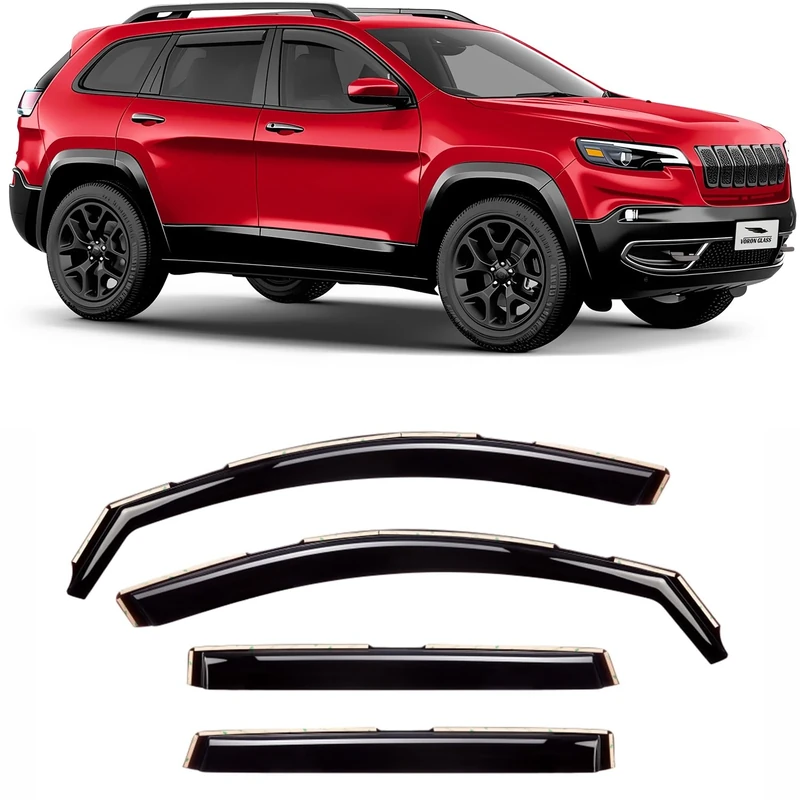 Voron Glass in-Channel Extra Durable Rain Guards for Jeep Cherokee 2014-2021, Window Deflectors, Vent Window Visors, 4 Pieces - 220107