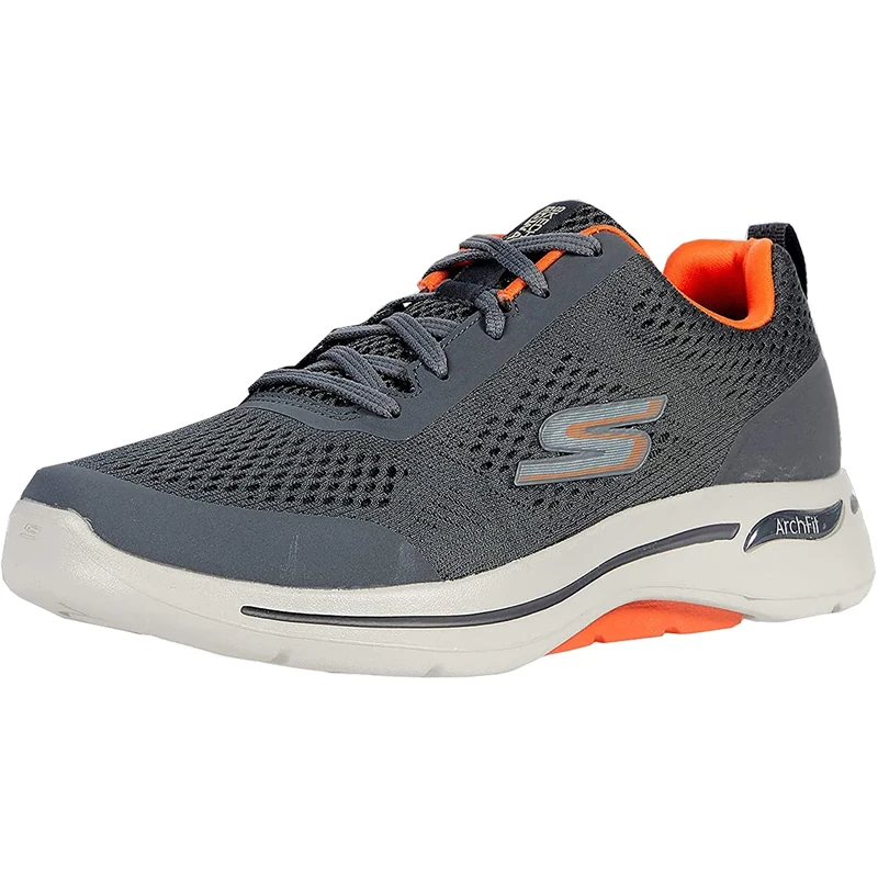 Skechers Go Walk Arch Fit - Idyllic Charcoal/Orange, 10.5 UK Extra Wide