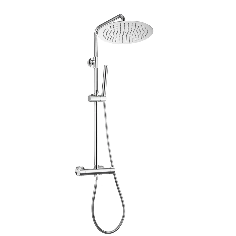 JOHO Thermostatic Shower System Rain Shower Set with Shower Mixer Tap and XXL Shower Head Diameter 30 cm Round Chrome