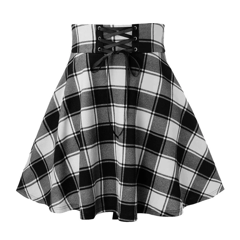 IDEALSANXUN Gothic Plaid Mini Skirts for Womens Short High Waist Plaid Skirts, Plaid Black, L
