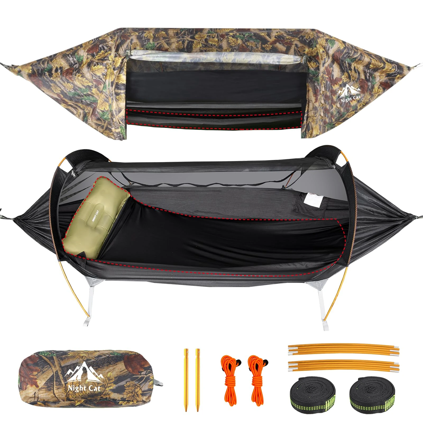 Night Cat Hammock Tent with Mosquito Net Waterproof Rainfly for 1 Person Hiking Camping in Garden Backyard Wild