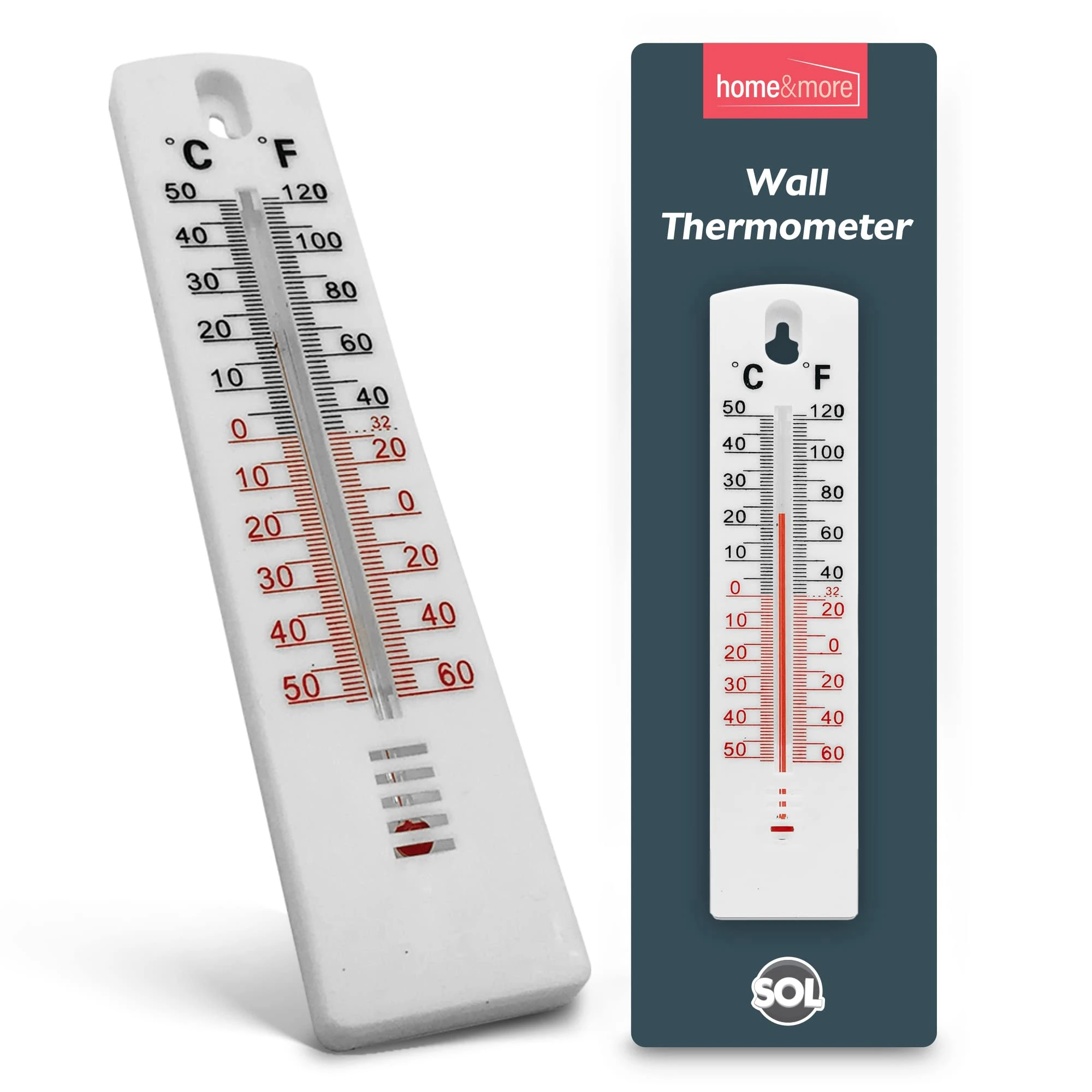 SOL 2pk Wall Thermometer, Indoor and Outdoor Room Temperature Monitor, Easy-to-Mount Design for Easy Installation on Any Wall, Durable Design, Precise & Accurate Readings for Home & Greenhouse