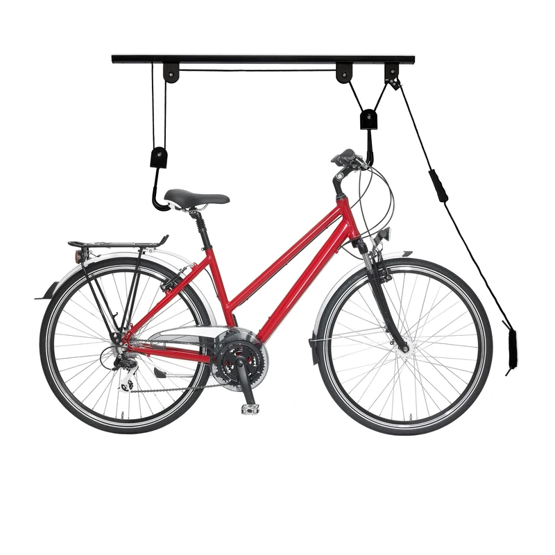 Relaxdays Bike Storage, Ceiling Mount Lift, Load up to 20 kg, with Cable, for Garage & Cellar, Bicycle, Practical, Black, Steel, 11 x 94 x 4 cm