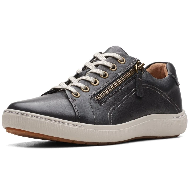 Clarks Women's Nalle Lace Sneaker, Black Leather, 4.5 UK