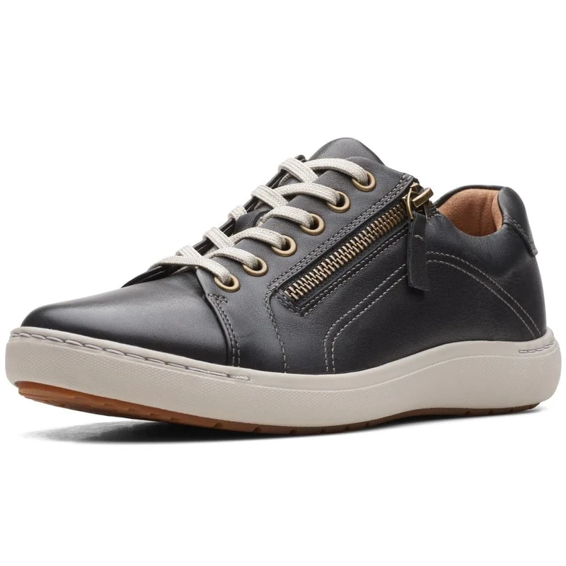 Clarks Women's Nalle Lace Sneaker, Black Leather, 3.5 UK