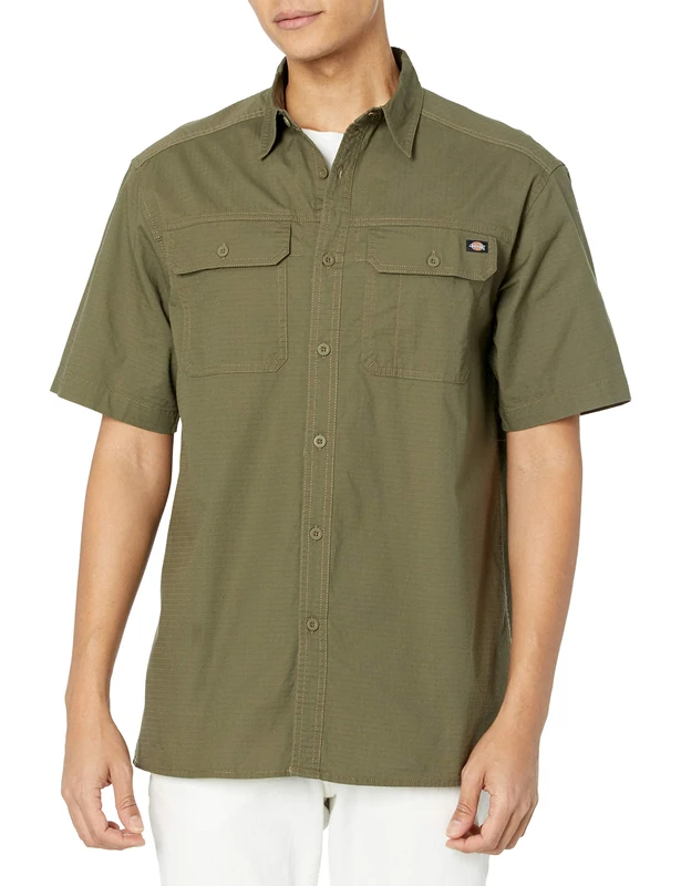 Dickies, Men's, Flex Ripstop SS Shirt Relaxed, Military Green, M
