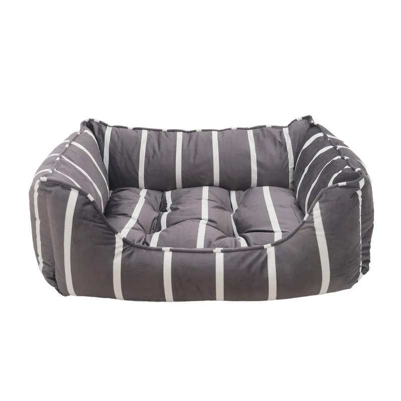 Rosewood Grey Velvet Stripes Square Dog Bed, Large, 86 x 66 cm