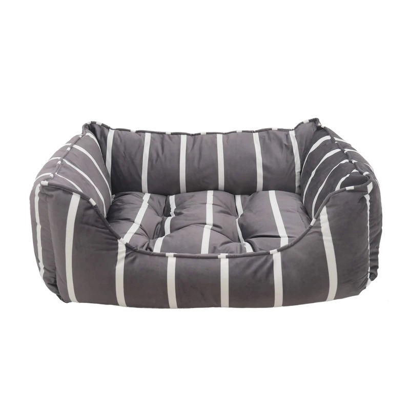 Rosewood Grey Velvet Stripes Square Dog Bed, Medium, 70x57cm