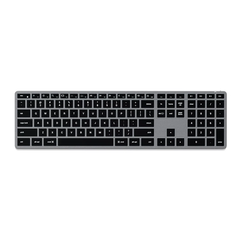 Satechi Slim X3 Bluetooth Wireless Keyboard, US QWERTY Layout, Backlit Numeric Keypad, Multi-Device for MacBook Air & Pro M5 M4 M3, Mac Mini, iPad Air & Pro, iMac and more – Space Grey