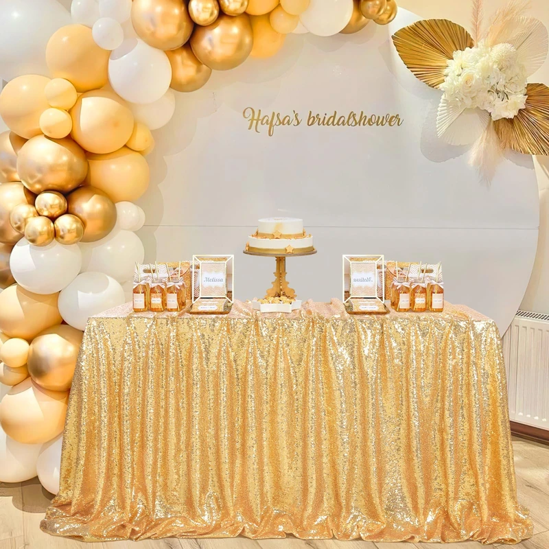 SoarDream Gold Sequin Tablecloth 90x132 Inches Rectangle Seamless Glitter Table Linen for Wedding Party Birthday Decorations