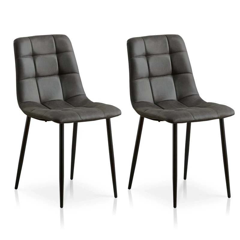 TUKAILAi Dining Chairs Set of 2 Grey Faux Suede Upholstered Seat Kitchen Chair with Backrest & Metal Legs Retro Leisure Chairs for Home Living Room Bedroom Office Reception