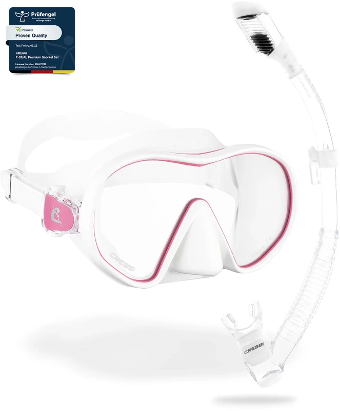 CRESSI F-Dual + Supernova Dry Combo - Unisex Diving Mask F-Dual rimless and Dry Snorkel for Snorkelling and Scuba Diving, Colour White Pink/Clear White, One Size