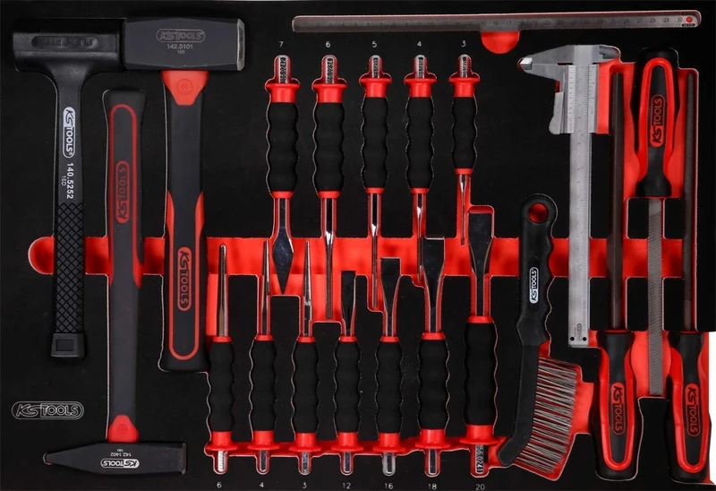 KS Tools Performance Plus 811.0021 Tool Set 21 Pieces Hammer, Chisel and Files