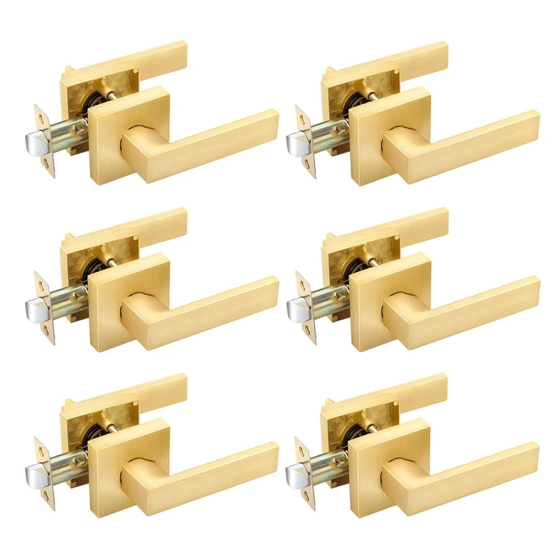 EHOMEWARE 6 Packs Passage Door Levers in Satin Brass Finish for Interior Hallway Closets Doors