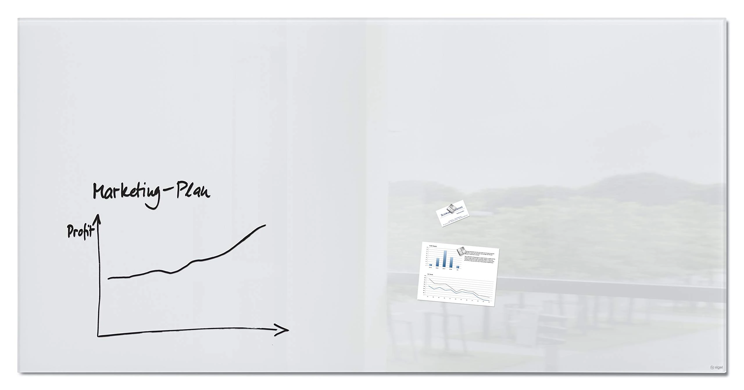 SIGEL GL225 Premium Glass magnetic Board / White Board, glossy surface, 200 x 100 cm, easy mounting, super White - Artverum