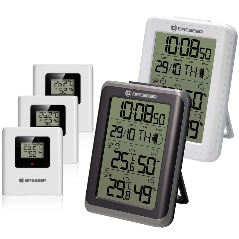 Bresser ClimaTemp IO Weather Station Thermometer Hygrometer Set of 2 in White and Black with 3 Outdoor Sensors