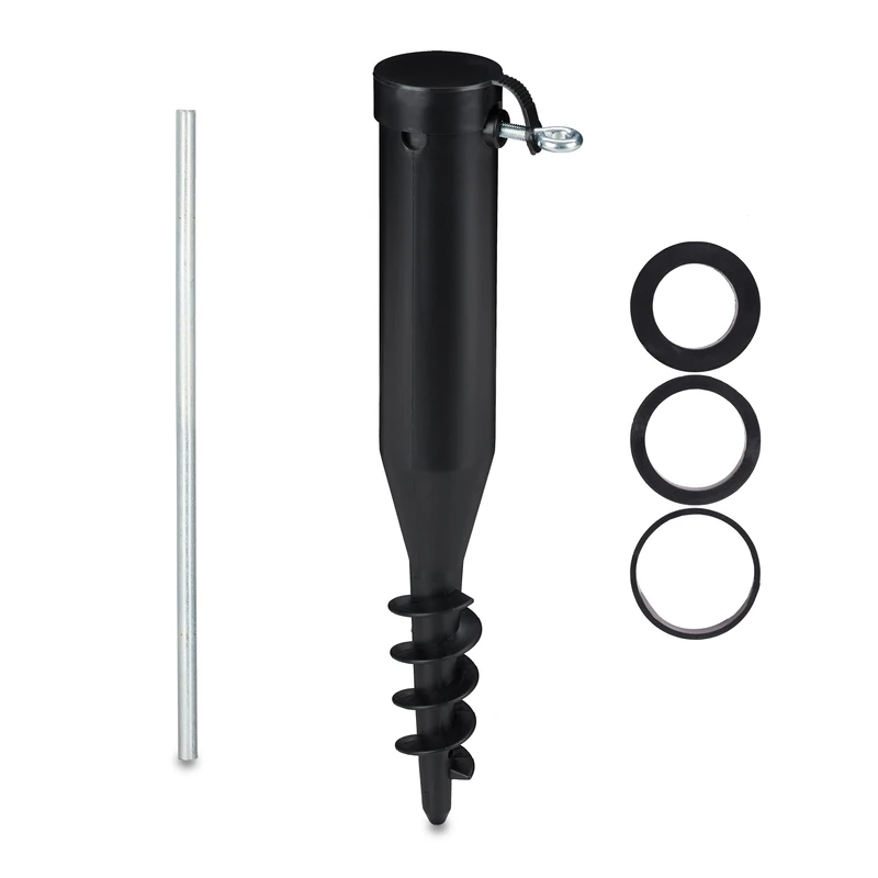 Relaxdays Parasol Anchor, Ground Spike, Screw in, Adapter, 40-52 mm, Plastic, Sunshade, Umbrella, Holder, Secure, Plant