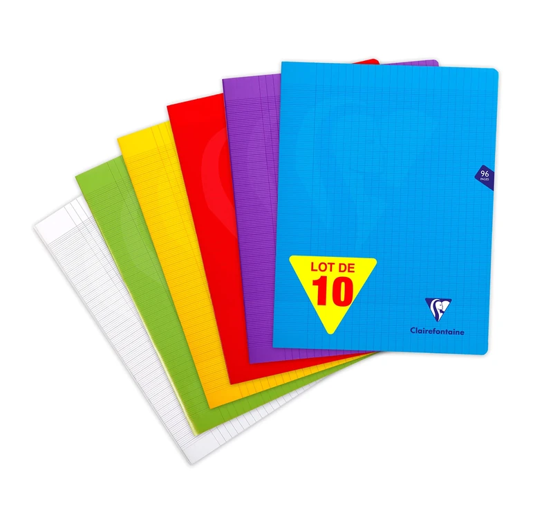 Clairefontaine 303361C Set of 10 Mimesys Stapled Notebooks - 24x32 cm - 96 Seyes Ruled Pages - White Paper 90 g - Transparent Polypro Cover - Random Colours