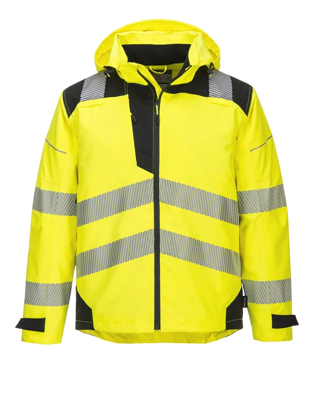 Portwest PW365 Men's Hi Vis Waterproof Jacket - Reflective 3-in-1 Safety Jacket with Detachable Full Zip Sweatshirt Yellow/Black, Small
