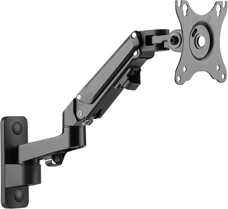 RICOO Monitor Wall Mount Arm S4411 Gas Spring Swivelling Tilting Bracket Wall Height Adjustable Screen Mount Arms for 17-27 Inch VESA 75 & 100 Monitor Holder