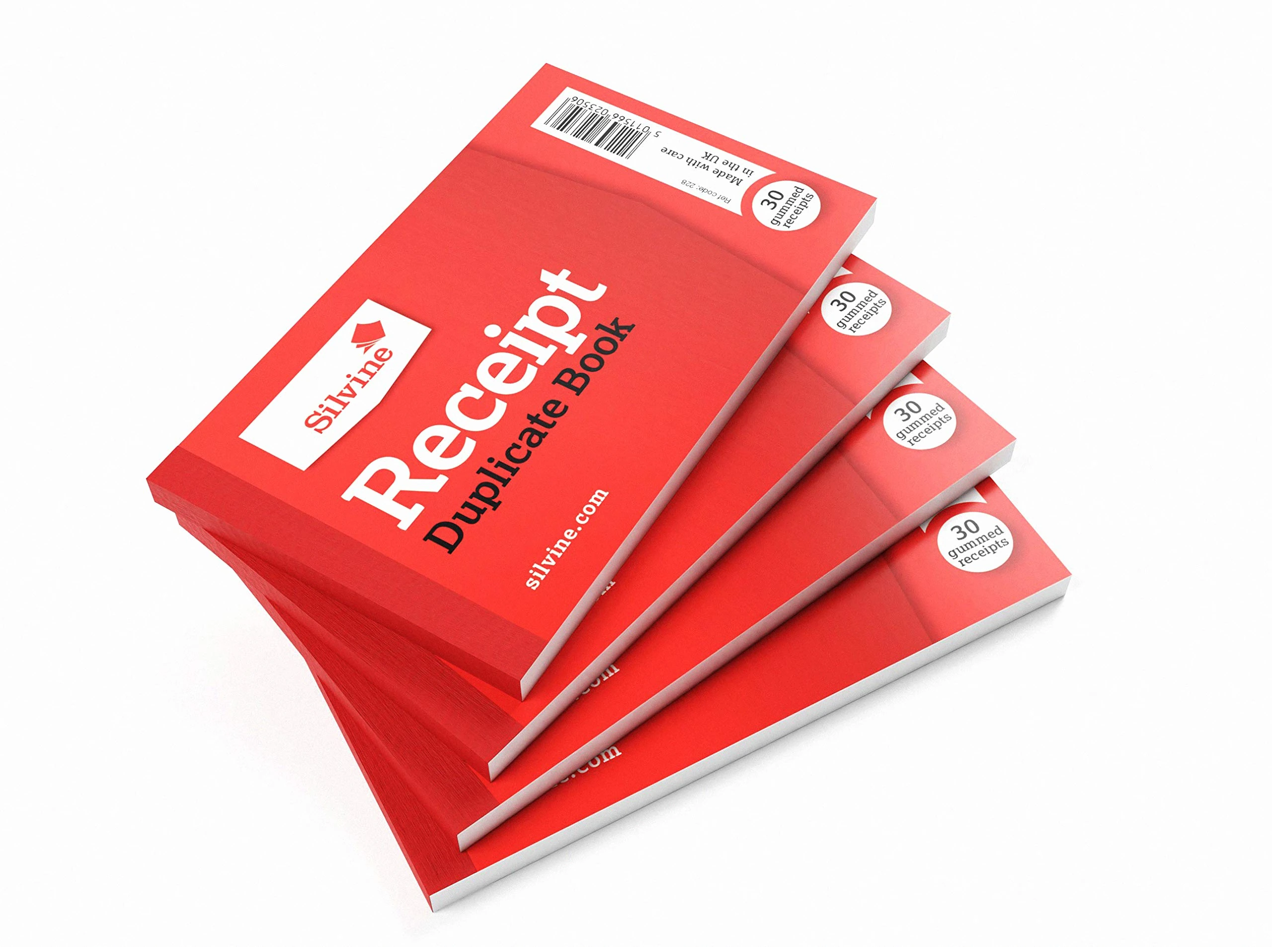 Silvine 63 x 106mm Duplicate Cash Receipt Book - Gummed (30 Receipts) Pack of 4, Red