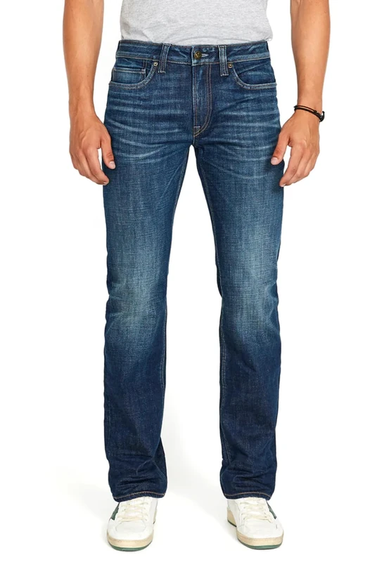 Buffalo David Bitton Men's Relaxed Straight Leg Driven Jean with Stretch Fabric, Dark Blue Sanded Indigo, 42W x 30L