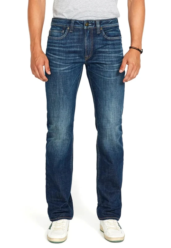 Buffalo David Bitton Men's Relaxed Straight Leg Driven Jean with Stretch Fabric, Dark Blue Sanded Indigo, 30W x 32L