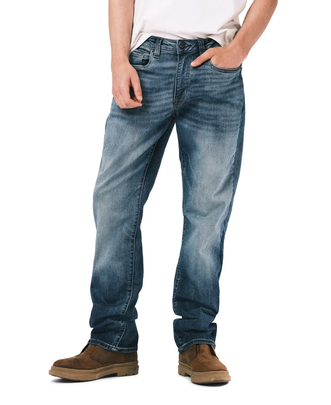 Buffalo David Bitton Men's Relaxed Straight Leg Driven Jean with Stretch Fabric, Authentic and Sanded Indigo, 42W x 30L